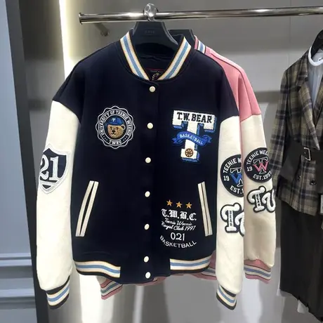 卫衣女春秋薄款2022新款小熊棒球服宽松休闲刺绣百搭夹克外套上衣商品大图