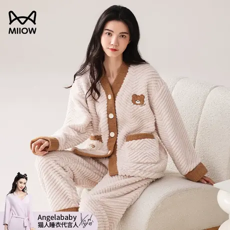 猫人珊瑚绒睡衣冬季女加绒加厚2024新款卡通可爱法兰绒家居服套装商品大图