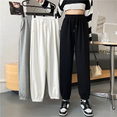 灰色束脚裤女小个子运动裤休闲宽松西装裤高腰垂感收口直筒阔腿裤图片