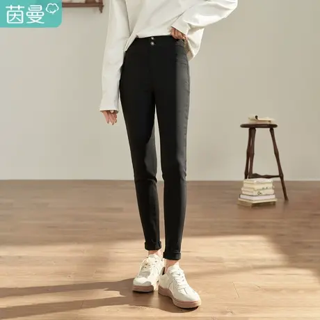 【商场同款】茵曼秋女装新款双扣休闲显瘦高腰修身打底长裤图片