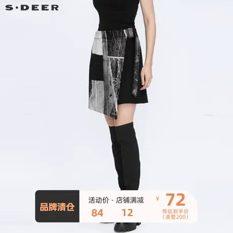 sdeer圣迪奥女装个性撞色印花不规则A字毛呢短裙S20481307图片