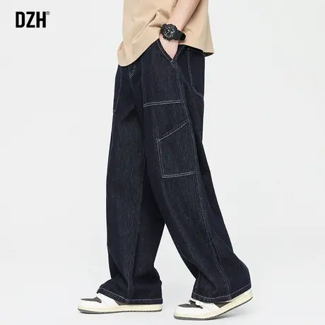 男士深蓝色牛仔裤男直筒裤美式潮裤子工装裤纯棉休闲裤2023年新款商品大图