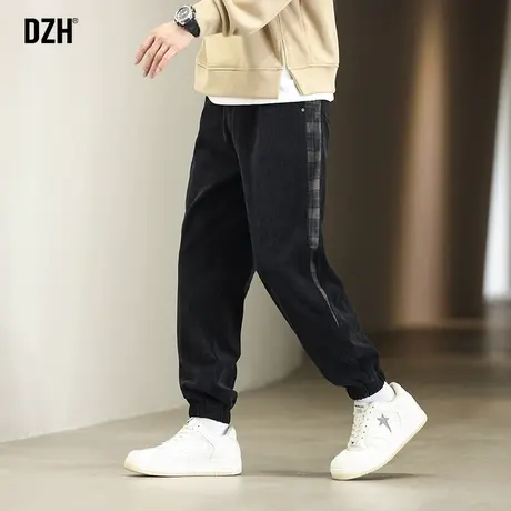 男士华夫格裤子男款美式高街秋季灯芯绒休闲裤2023年新款束脚长裤图片