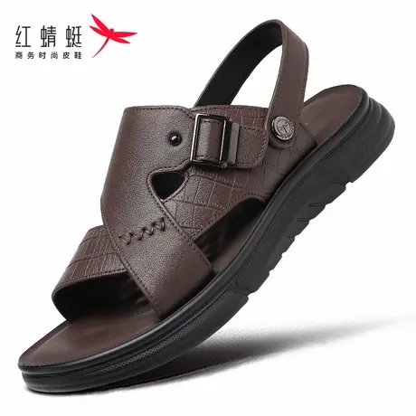 红蜻蜓男士凉鞋男款软底夏季沙滩凉拖鞋真皮防臭防滑夏天外穿牛皮商品大图