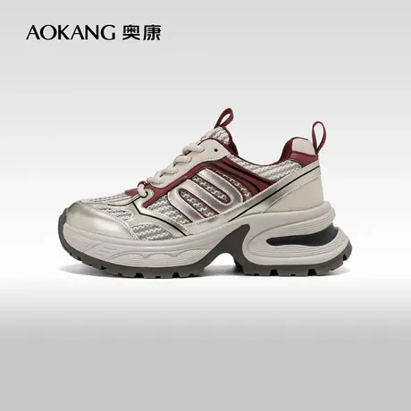 奥康女鞋 2025春季新款美式复古运动休闲鞋网面透气银色老爹鞋女商品大图