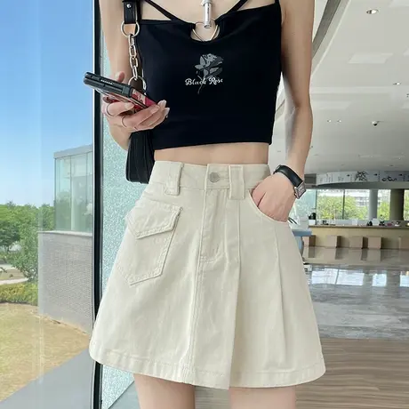 牛仔半身裙女2025年夏季薄款高腰宽松显瘦a字小个子辣妹百褶短裙图片
