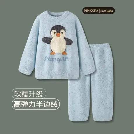 睡衣女款秋冬季加厚半边绒保暖家居服2025新款可爱企鹅大码套装图片