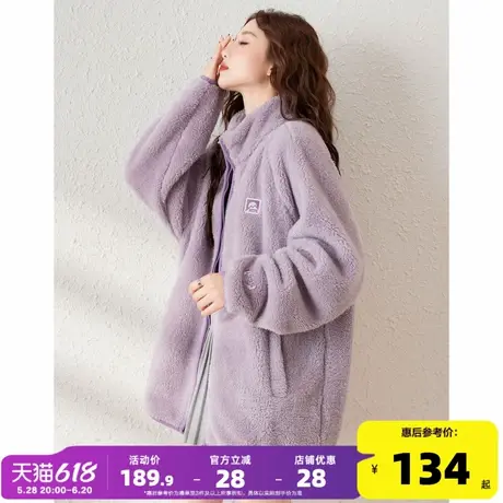唐狮2024秋冬新款摇粒绒外套女撞色立领时尚潮流宽松超好看上衣商品大图