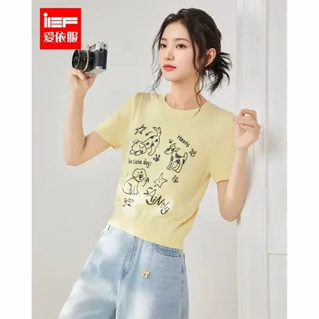 IEF/爱依服2025夏季新款美式时尚小众设计感印花通勤百搭毛织上衣商品大图