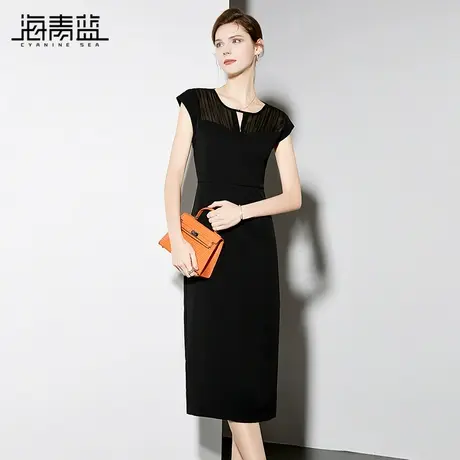 海青蓝法式优雅黑色连衣裙女2024新款夏女神范简约素雅无袖中长裙图片