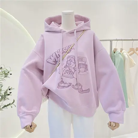 卫衣女春秋薄款2022新款韩版百搭刺绣卡通宽松大码休闲学生上衣潮图片