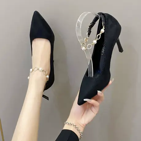 高跟鞋女2023新款春秋尖头法式细跟单鞋配裙子上班时尚浅口女鞋子商品大图