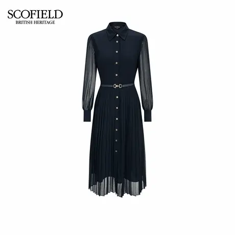 Scofield女装气质职场衬衫连衣裙垂顺收腰百褶裙2025秋季新品商品大图