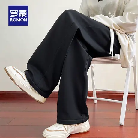 罗蒙男士宽松百搭休闲裤2025秋季新款户外休闲抽绳松紧腰直筒裤男商品大图