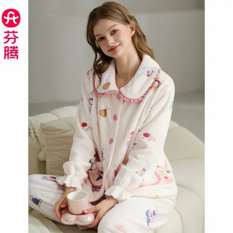 芬腾孕妇睡衣秋冬季珊瑚绒加厚保暖月子服产后哺乳喂奶家居服套装商品大图