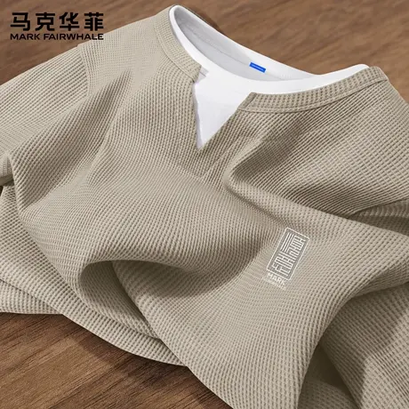 马克华菲华夫格长袖t恤男2025新款秋季假两件设计感男士休闲上衣X商品大图