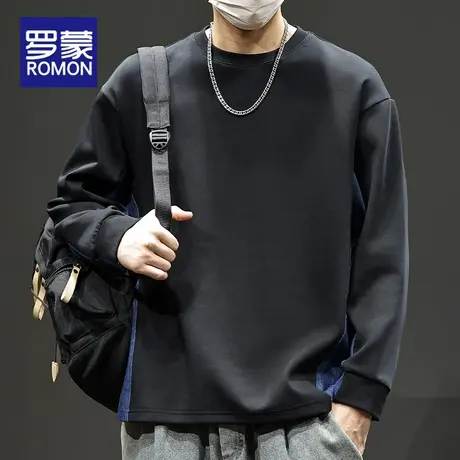 罗蒙美式卫衣男士2025春秋季新款潮牌宽松圆领长袖上衣服T恤衫男商品大图