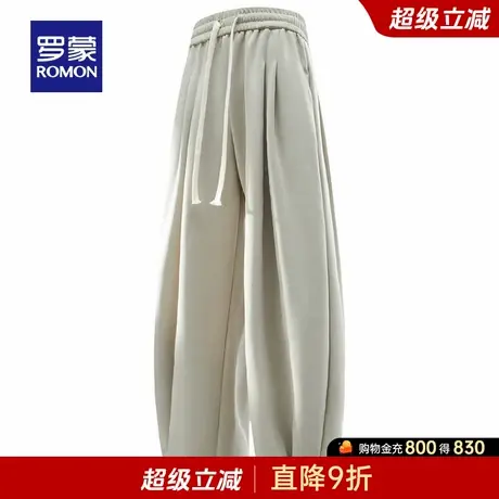 罗蒙男士日常休闲阔腿裤2025秋季新款时尚百搭松紧裤舒适系绳长裤商品大图