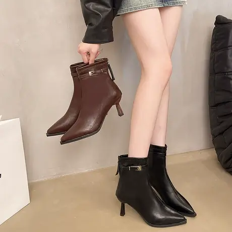 法式尖头细跟瘦瘦靴女2025秋季新款性感气质马丁靴时尚百搭高跟鞋商品大图