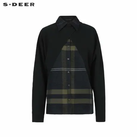 sdeer圣迪奥女装翻领交叉条纹针织两件套衬衫S234Z0513商品大图