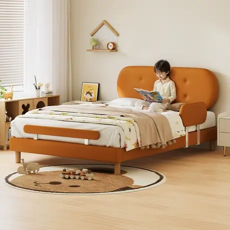 顾家家居现代简约硅胶皮床焦糖饼干男孩女孩卧室小尺寸布艺床013商品大图