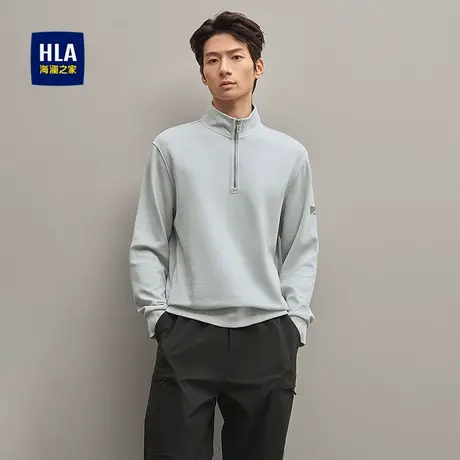 HLA/海澜之家立领保暖卫衣2025秋季新款简约时尚半开襟套头上衣男商品大图