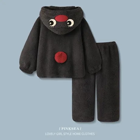 Pinksea珊瑚绒睡衣女款秋冬加厚保暖套装可爱企鹅可外穿家居服商品大图