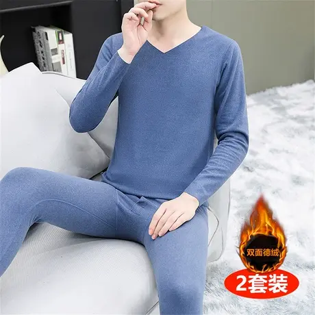 2025秋冬新款男士保暖内衣套装德绒V领无痕双面绒秋衣秋裤打底衫商品大图