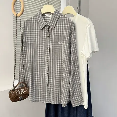 唐狮秋季衬衫女新款长袖格子复古时尚百搭流行开衫上衣TM商品大图