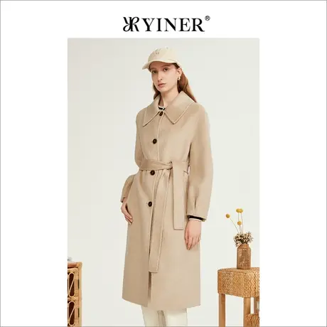 YINER音儿女装2022冬季新款骆驼绒羊毛双面呢大衣商品大图