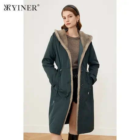 YINER音儿商场同款女装冬季新款中长款水貂毛连帽尼克服商品大图