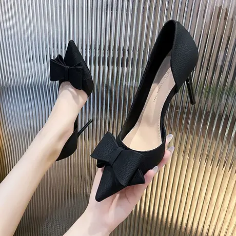 2023年夏季新款百搭性感尖头鞋网红法式高跟鞋女细跟侧空单鞋黑色图片