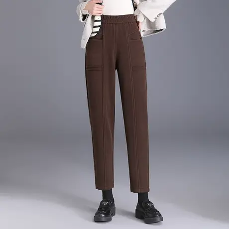 加绒毛呢哈伦裤女秋冬2023新款松紧高腰显瘦小脚裤百搭休闲萝卜裤商品大图