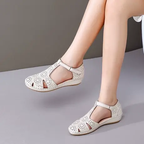 断码清仓鞋子女夏新款凉鞋包头时尚低跟厚底玛丽珍镂空透气洞洞鞋商品大图