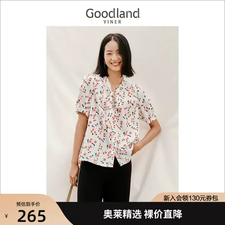 音儿美地女装2022夏季新款蝴蝶结樱桃衬衣泡泡袖衬衫商品大图