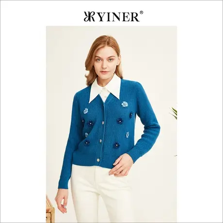 【美丽诺羊毛】YINER音儿女装2022冬季新款立体花朵毛衫商品大图