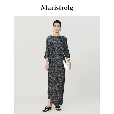 【6A级桑蚕丝】玛丝菲尔连衣裙新中式围裹式蝴蝶花稿裙子茶歇裙图片