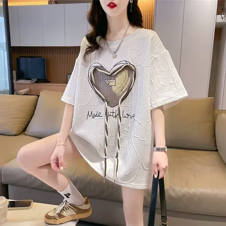 小众设计感短袖t恤女夏季韩版宽松大码女装中长款小个子百搭上衣商品大图