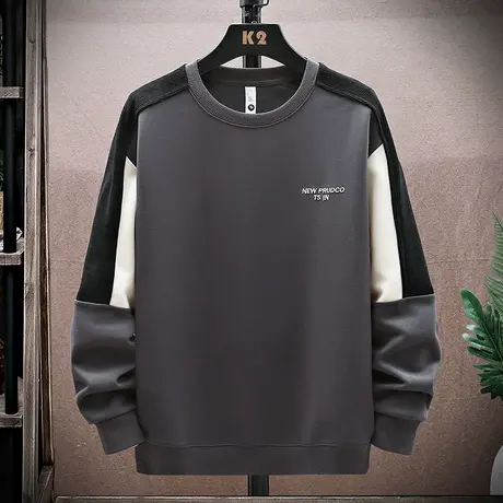 拼接潮流圆领长袖t恤男士2023秋季新款韩版打底衫秋衣卫衣男装ins商品大图