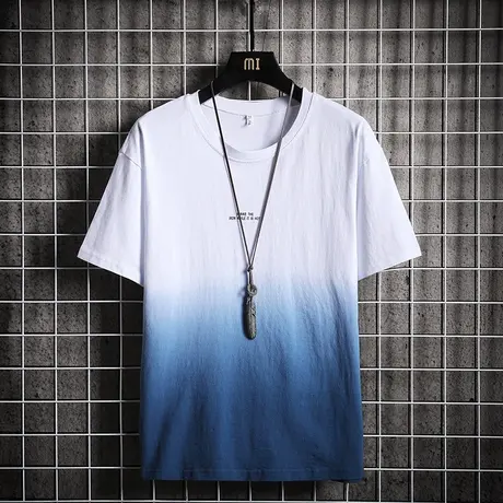 渐变色短袖T恤男士夏季2023ins宽松体恤半袖潮牌衣服男装韩版潮流商品大图