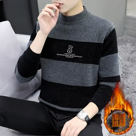 秋冬季半高领毛衣男内搭针织打底衫加绒加厚羊毛衫冬装保暖上衣服商品大图