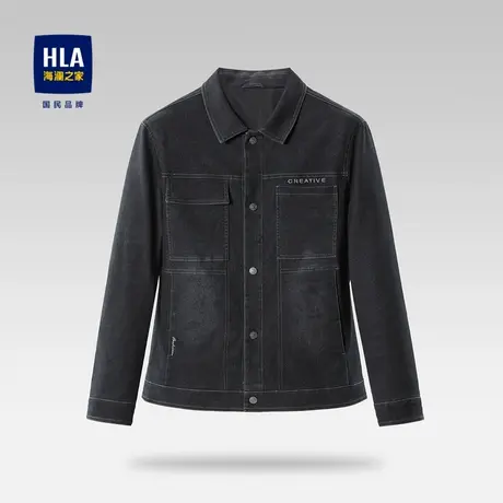 【奥莱清仓】HLA/海澜之家2023简约舒适翻领夹克牛仔布面料外套男商品大图