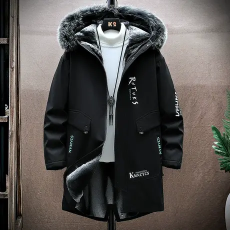 羽绒服男中长款冬季2025新款潮牌保暖派克服冬装男士加绒加厚外套商品大图