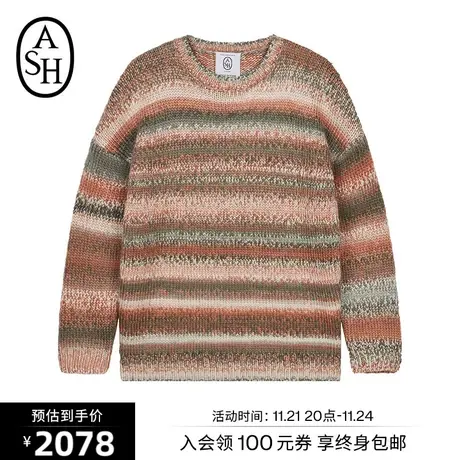 ASH女装秋冬新款时尚宽松圆领套头针织衫撞色百搭潮流毛衣图片
