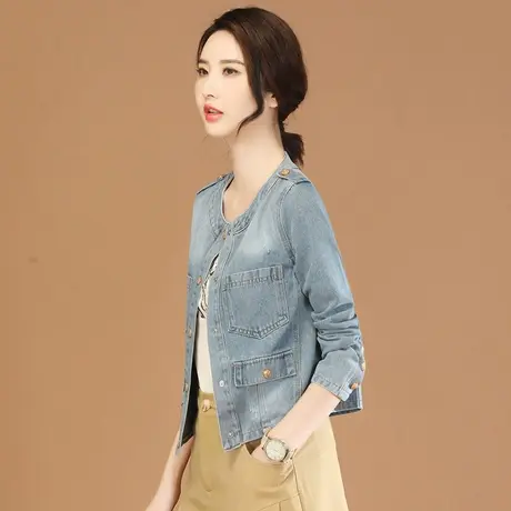 韩潮袭人立领修身牛仔短外套女2023秋季新款休闲显瘦百搭夹克上衣商品大图