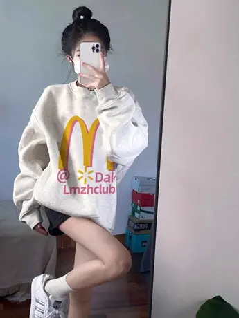 国潮卫衣女圆领麦当劳2023新款爆款纯棉重磅美式oversize宽松上衣商品大图