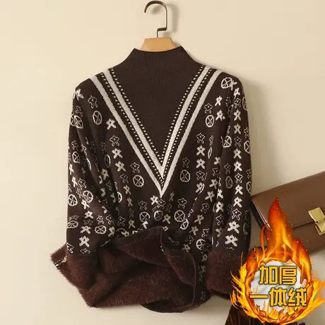 一体绒半高领毛衣女2023年秋冬新款加绒加厚宽松内搭针织打底衫女商品大图