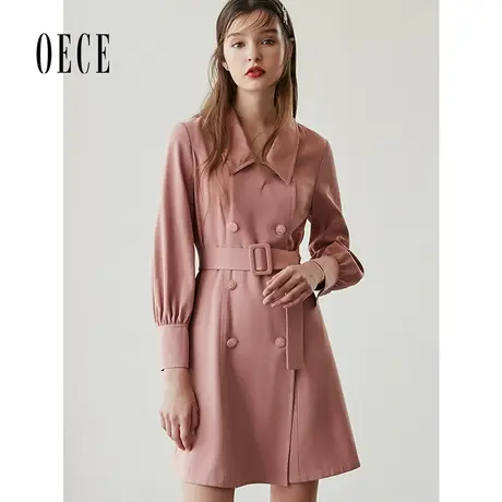 Oece春装新款女装 复古小女生减龄修身收腰长袖气质连衣裙图片