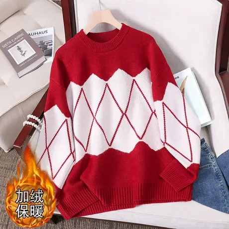 女士本命年红色加绒毛衣女加厚兔年冬季2023年新款爆款打底衫内搭商品大图