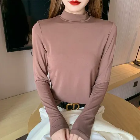 莫代尔小高领长袖t恤女气质显瘦秋冬新款体恤内搭上衣洋气打底衫商品大图